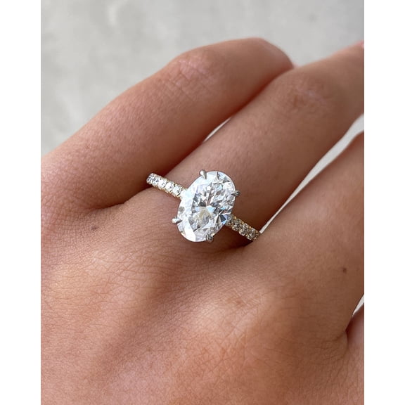 Solitaire Brilliance 2.70CT Oval Moissanite Hidden Halo Pave Engagement Ring for Women 10k Yellow Gold Size 4