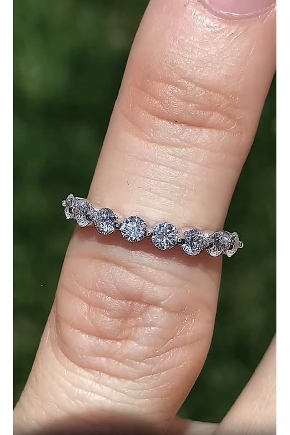 2.7mm Round Cut Lab Grown Diamond Single Shared Prong Stackable Band, 8 Stone Half Eternity Ring for Women 10K White Gold, Ring Size 8