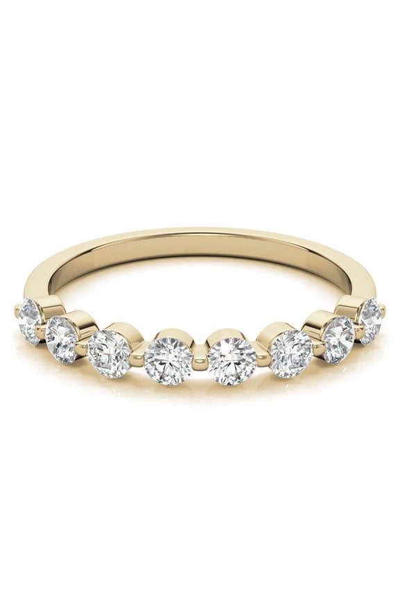 2.7mm Round Cut Lab Grown Diamond Single Shared Prong Stackable Band, 8 Stone Half Eternity Ring for Women 10K Yellow Gold, Ring Size 4