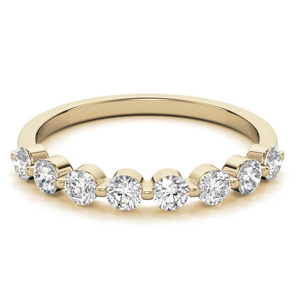 Solitaire Brilliance 2.7mm Round Cut Lab Grown Diamond Single Shared Prong Stackable Band, 8 Stone Half Eternity Ring for Women 10K Yellow Gold, Ring Size 4