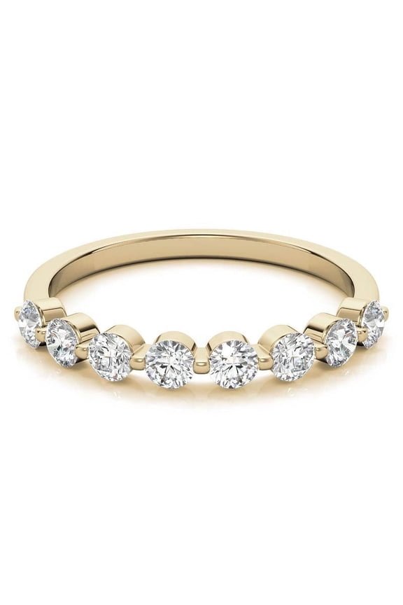 2.7mm Round Cut Moissanite Diamond Single Shared Prong Stackable Band, 8 Stone Half Eternity Ring for Women 10K Yellow Gold, Ring Size 8