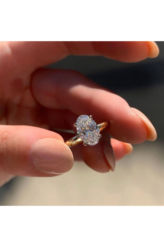 2.84CT Oval Cut Moissanite Thin Band Engagement Ring, Simple Solitaire Ring, Dainty Promise Ring, 10k White Gold, Ring Size 4.5