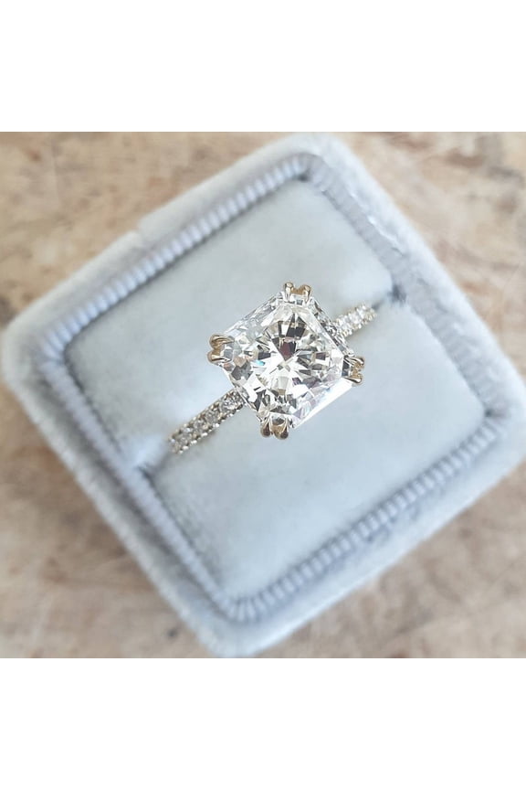 2CT Cushion Cut Moissanite Engagement Ring with Pave Band 18k Yellow Gold Band Size 9