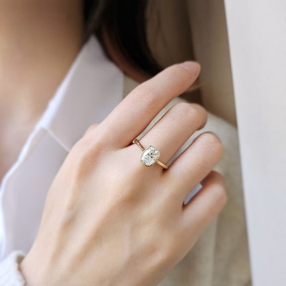 Solitaire Brilliance 2CT Cushion Moissanite Bezel Solitaire Engagement Ring for Women 10k Yellow Gold Size 11
