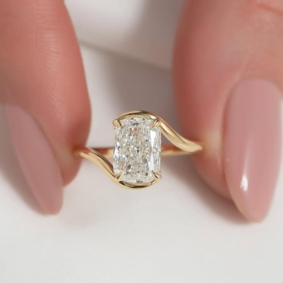 Solitaire Brilliance 2CT Elongated Cushion Moissanite Bypass Engagement Ring for Women 10k Yellow Gold Ring Size 4