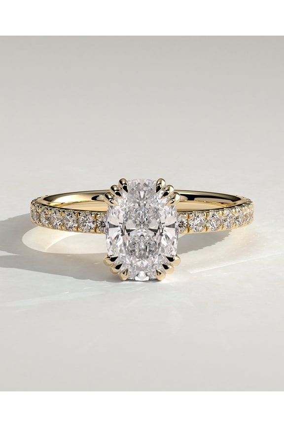 2CT Elongated Cushion Moissanite Pave Engagement Ring for Women 13.5k White Gold Size 6