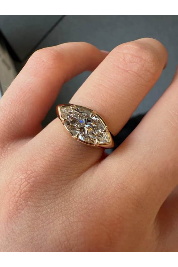 2CT Marquise Bezel Moissanite Engagement Ring Gold for Women 10k Yellow Gold Ring Size 10