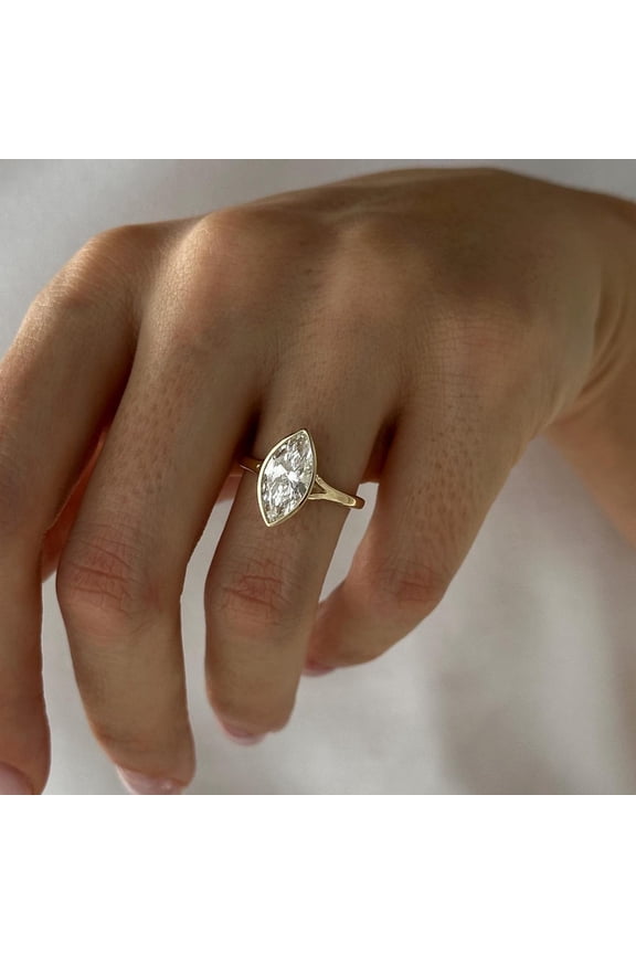 2CT Marquise Lab Grown Diamond Bezel Split Shank Ring for Women 10k White Gold Ring Size 11