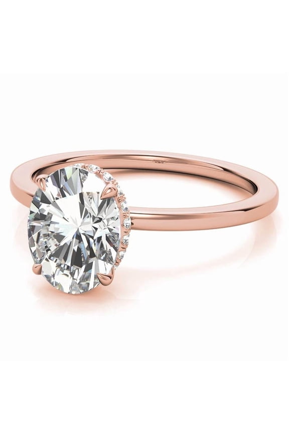 2CT Oval Cut Lab Grown Diamond Engagement Solitaire Ring 10K Rose Gold, Ring Size 4