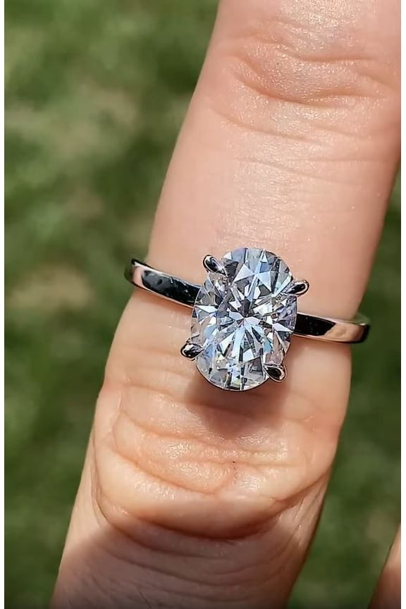 2CT Oval Cut Moissanite Diamond Engagement Solitaire Ring 10K White Gold, Ring Size 4