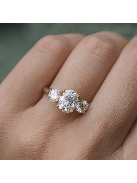 2CT Oval Moissanite 3 Stone Engagement Ring for Women 10k Yellow Gold Ring Size 5