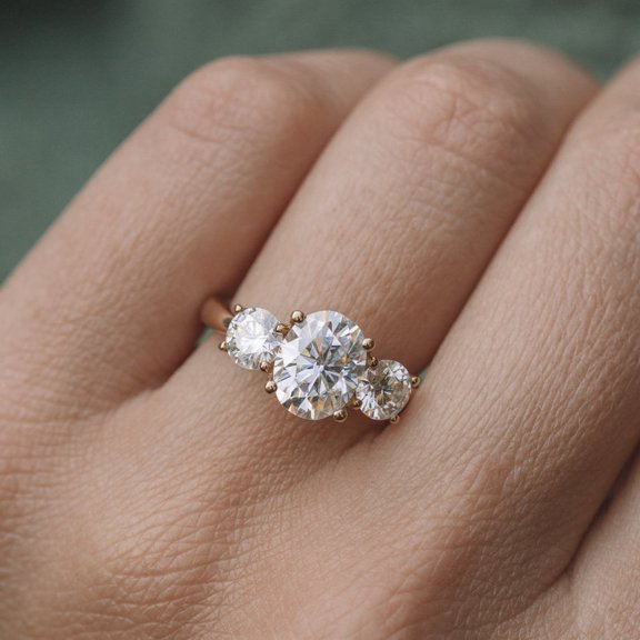 Solitaire Brilliance 2CT Oval Moissanite 3 Stone Engagement Ring for Women 10k Yellow Gold Ring Size 7.5