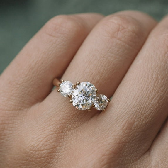 Solitaire Brilliance 2CT Oval Moissanite 3 Stone Engagement Ring for Women 18k Yellow Gold Ring Size 6.5