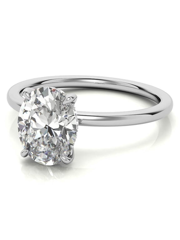 2CT Oval Moissanite Solitaire with Hidden Halo Engagement Ring 10K White Gold, Ring Size 8