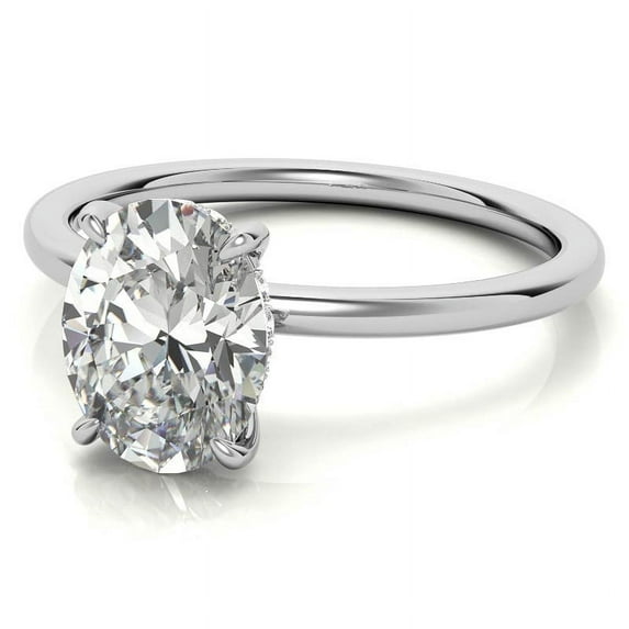 Solitaire Brilliance 2CT Oval Moissanite Solitaire with Hidden Halo Engagement Ring 18K White Gold, Ring Size 7