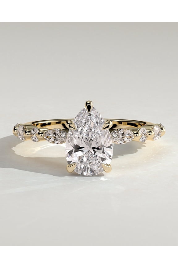 2CT Pear Moissanite Pave Engagement Ring for Women 10k Yellow Gold Size 4