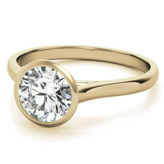 Solitaire Brilliance 2CT Round Cut Lab Grown Diamond Bezel Set Engagement Ring 10K Yellow Gold, Ring Size 10.5