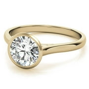 Solitaire Brilliance 2CT Round Cut Lab Grown Diamond Bezel Set Engagement Ring 10K Yellow Gold, Ring Size 7