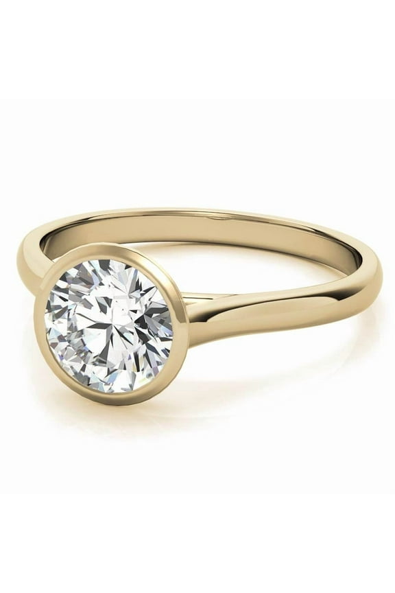 2CT Round Cut Lab Grown Diamond Bezel Set Engagement Ring 18K Yellow Gold, Ring Size 5.5