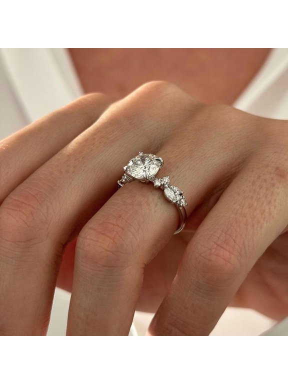 2CT Round Moissanite Cluster Engagement Ring for Women 10k White Gold Size 6.5