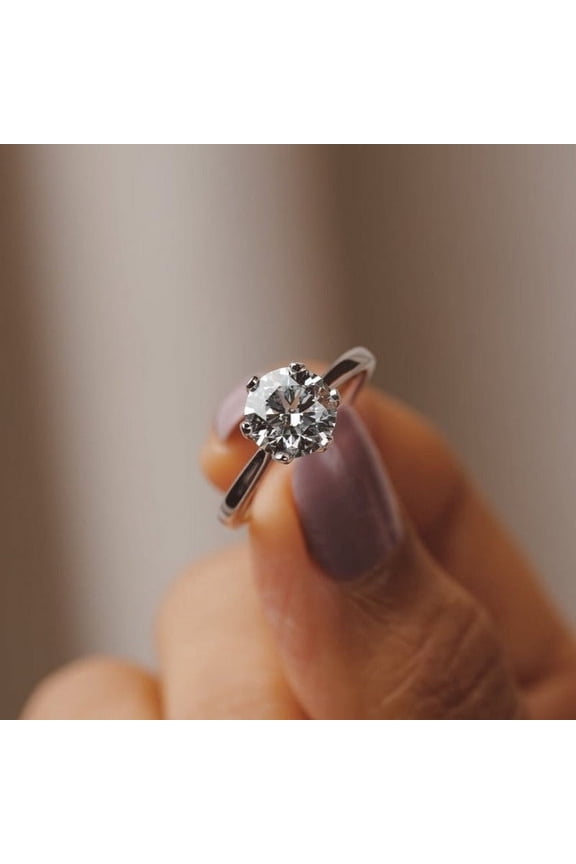 2CT Round Moissanite Engagement Tulip Setting Ring for Women 10k White Gold Ring Size 4