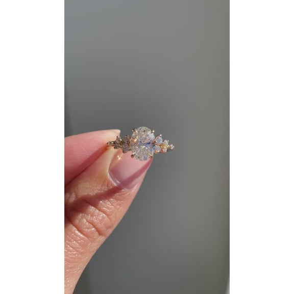 Solitaire Brilliance 2Ct Oval Moissanite Solitaire With Accent Stones Engagement Ring for Women 10k Yellow Gold Size 3.5