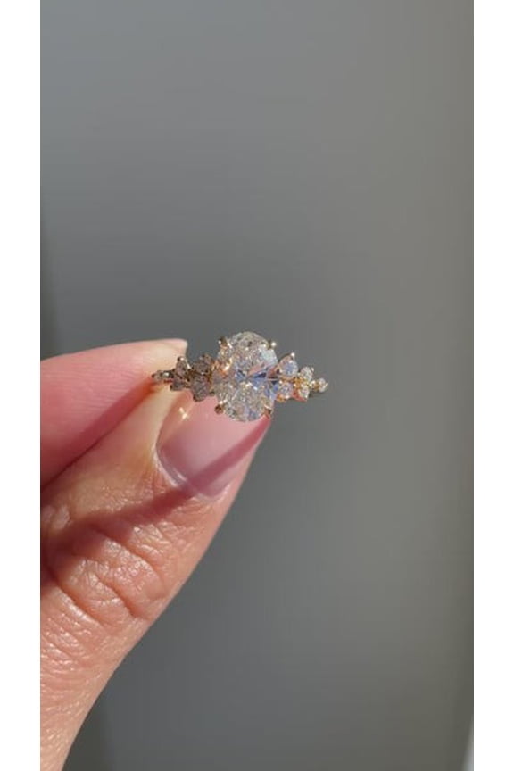 2Ct Oval Moissanite Solitaire With Accent Stones Engagement Ring for Women 10k Yellow Gold Size 3.5