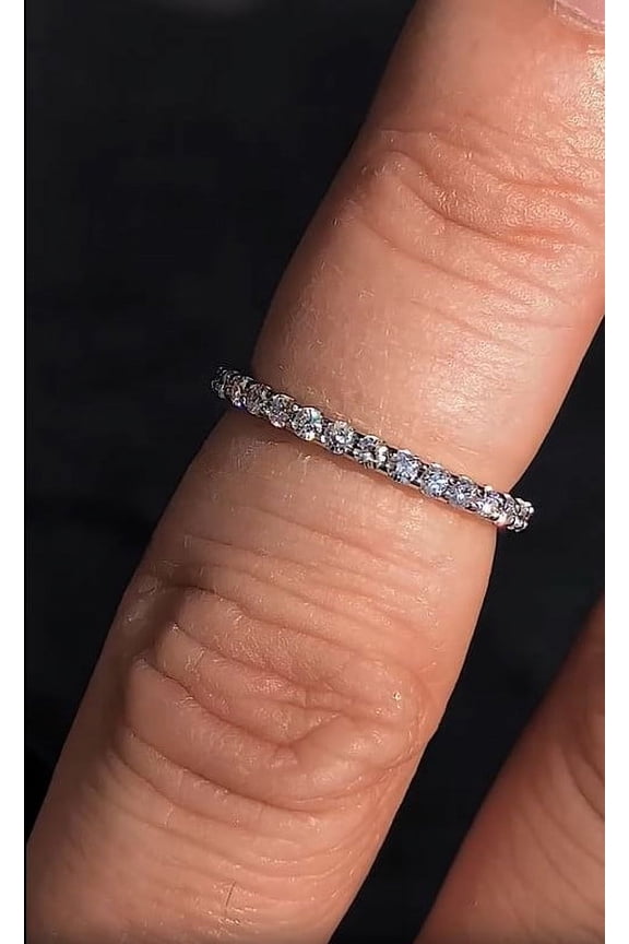 2mm Lab Grown Diamond Stackable Engagement Ring, Half Eternity Wedding Stackable Band Solid 14K White Gold, Ring Size 9