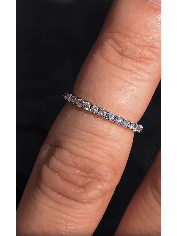 2mm Moissanite Diamond Stackable Engagement Ring, Half Eternity Wedding Stackable Band Solid 10K White Gold, Ring Size 10