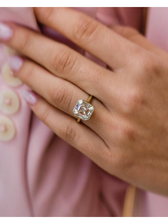 3.5CT Asscher Moissanite Solitaire Bezel Engagement Ring for Women 10k Yellow Gold Ring Size 4