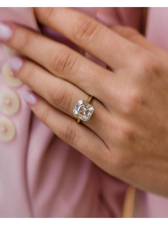 3.5CT Asscher Moissanite Solitaire Bezel Engagement Ring for Women 10k Yellow Gold Ring Size 5.5