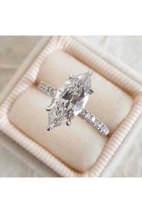 3.5CT Marquise Moissanite Hidden Halo Engagement Ring For Women 14k White Gold Band Size 8.5