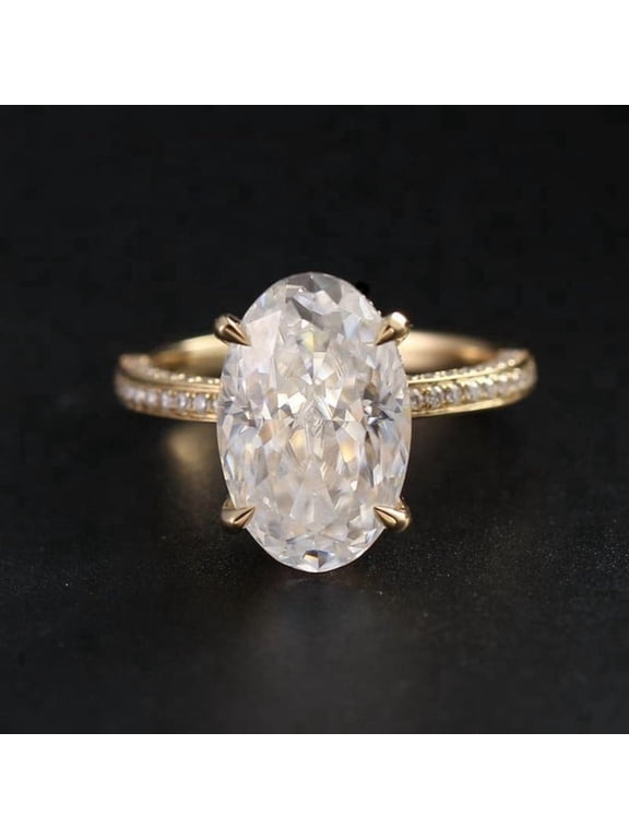 3.5CT Oval Moissanite Hidden Halo Triple Pave Ring for Women 10k Yellow Gold Size 4