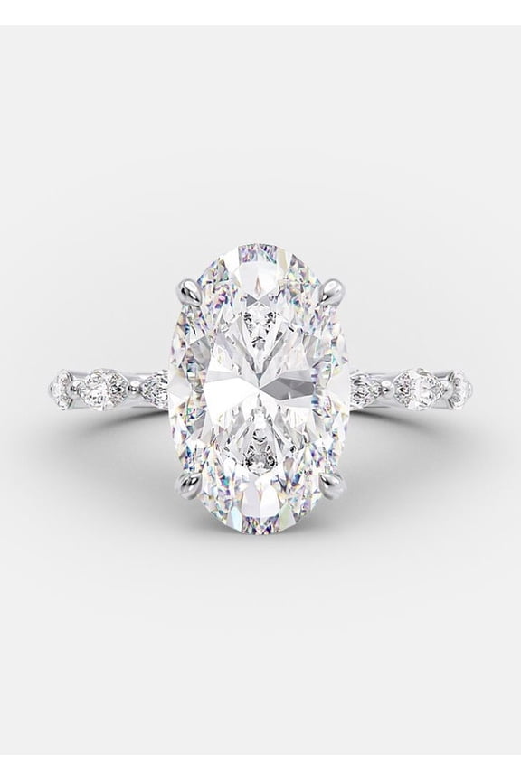 3.5CT Oval Moissanite Solitaire Pave Engagement Ring for Women 10k White Gold Ring Size 9.5