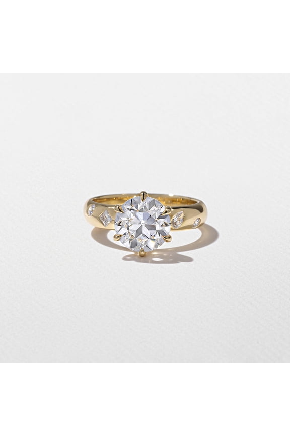 3.5CT Round Lab Diamond Flush Set Engagement Ring for Women 14k Yellow Gold Ring Size 6