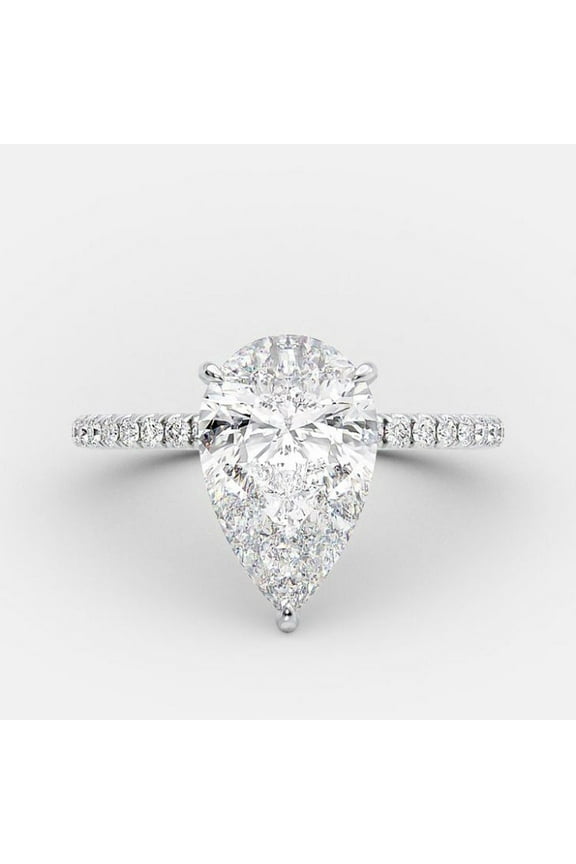 3.90CT Pear Moissanite Solitaire Pave Hidden Halo Engagement Ring for Women 10k White Gold Ring Size 7