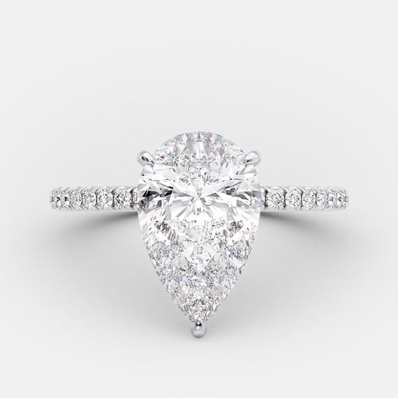 Solitaire Brilliance 3.90CT Pear Moissanite Solitaire Pave Hidden Halo Engagement Ring for Women 14k White Gold Ring Size 10