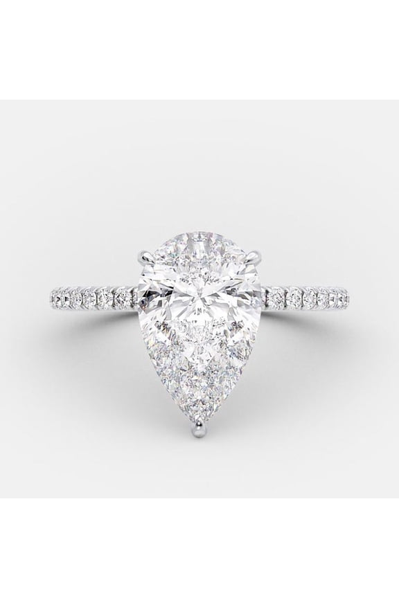 3.90CT Pear Moissanite Solitaire Pave Hidden Halo Engagement Ring for Women 18k White Gold Ring Size 6