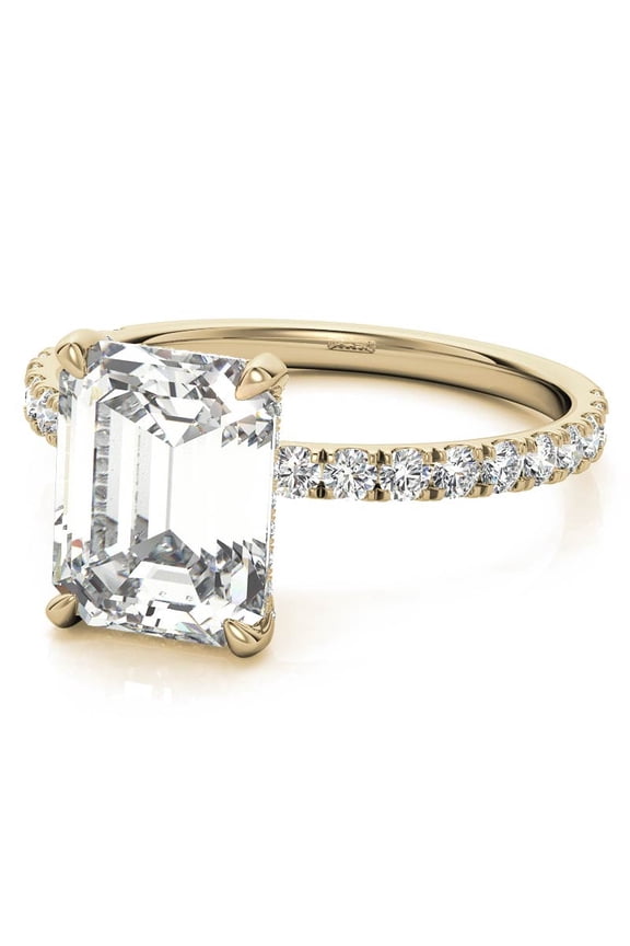 3.CT Emerald Lab Grown Diamond Pave Basket Engagement Ring 10K Yellow Gold, Ring Size 4