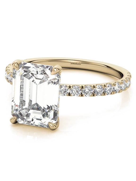3.CT Emerald Moissanite Diamond Pave Basket Engagement Ring 10K Yellow Gold, Ring Size 6