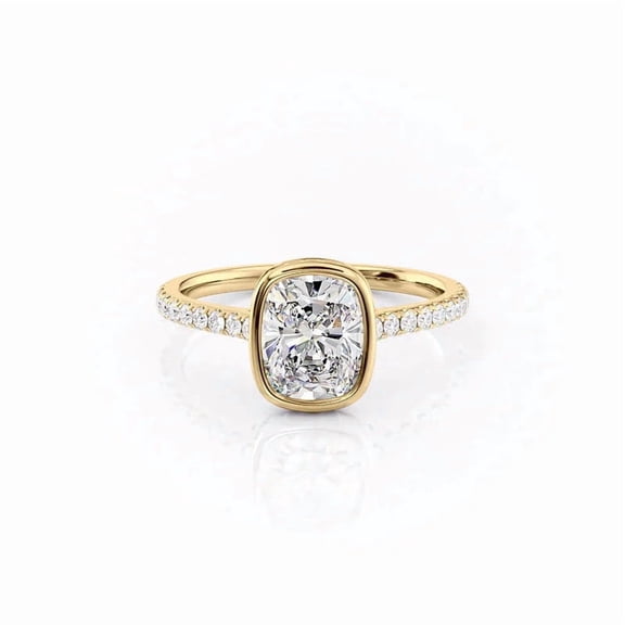 Solitaire Brilliance 3CT Elongated Cushion Moissanite Bezel Pave Ring for Women 10k Yellow Gold Ring Size 4