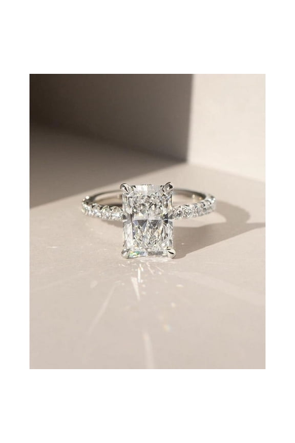 3CT Radiant Moissanite Hidden Halo Engagement Ring For Women 10k White Gold Ring Size 3.5
