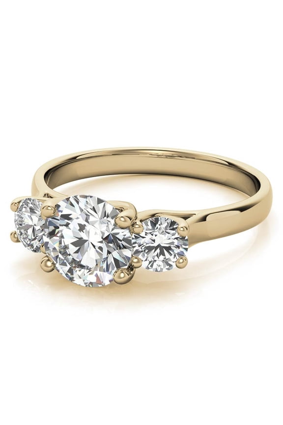 3TCW Three-Stone Round Brilliant Lab Grown Diamond Engagement Ring 10K Yellow Gold, Ring Size 4