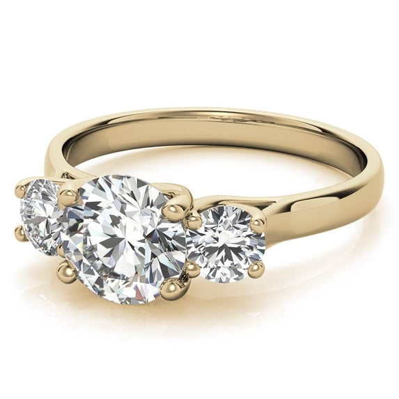 Solitaire Brilliance 3TCW Three-Stone Round Brilliant Moissanite Engagement Ring 10K Yellow Gold, Ring Size 7