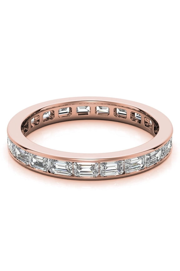 3x2mm Emerald Lab Grown Diamond Channel Set Eternity Band, Full Eternity Wedding Stackable Band Solid 10K Rose Gold, Ring Size 10