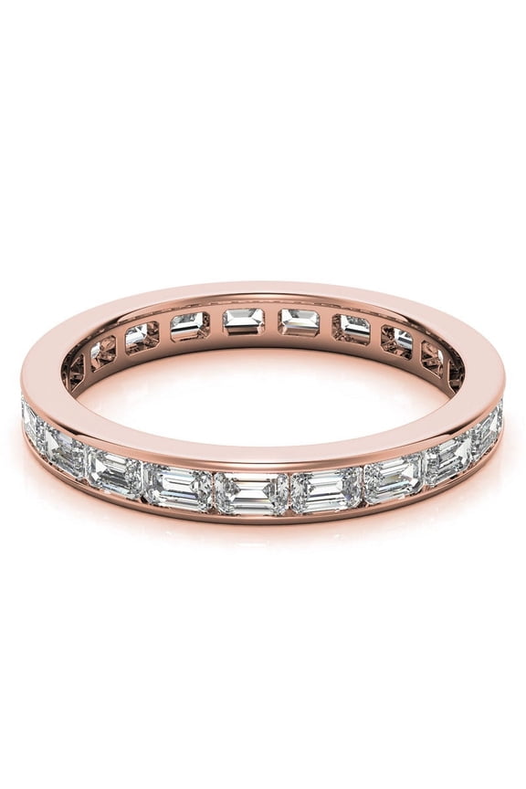 3x2mm Emerald Lab Grown Diamond Channel Set Eternity Band, Full Eternity Wedding Stackable Band Solid 18K Rose Gold, Ring Size 4