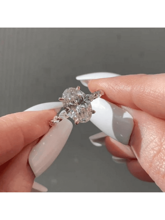 4CT Oval Moissanite Hidden Halo Pave Engagement Ring For Women 10k Yellow Gold Ring Size 10