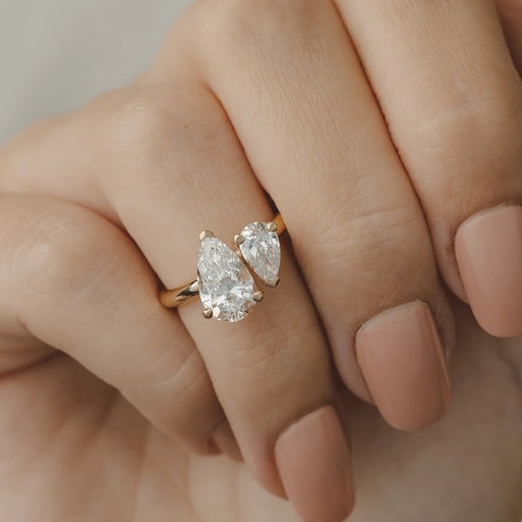 Solitaire Brilliance 4TCW Pear Moissanite Toi Et Moi Engagement Ring for Women 10k Yellow Gold Size 4