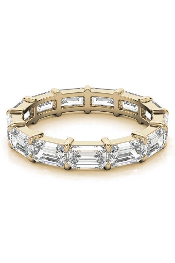 5x3mm Emerald Cut Moissanite Shared Prong Stackable Engagement Ring, Full Eternity Wedding Band Solid 10K Yellow Gold, Ring Size 6.5