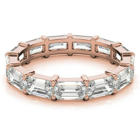 Solitaire Brilliance 5x3mm Emerald Cut Moissanite Shared Prong Stackable Engagement Ring, Full Eternity Wedding Band Solid 18K Rose Gold, Ring Size 8.5